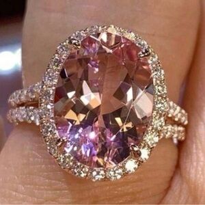 New 14k Gold Plated | Rose Gold Oval Blush CZ Halo Ring | Statement Sparkle